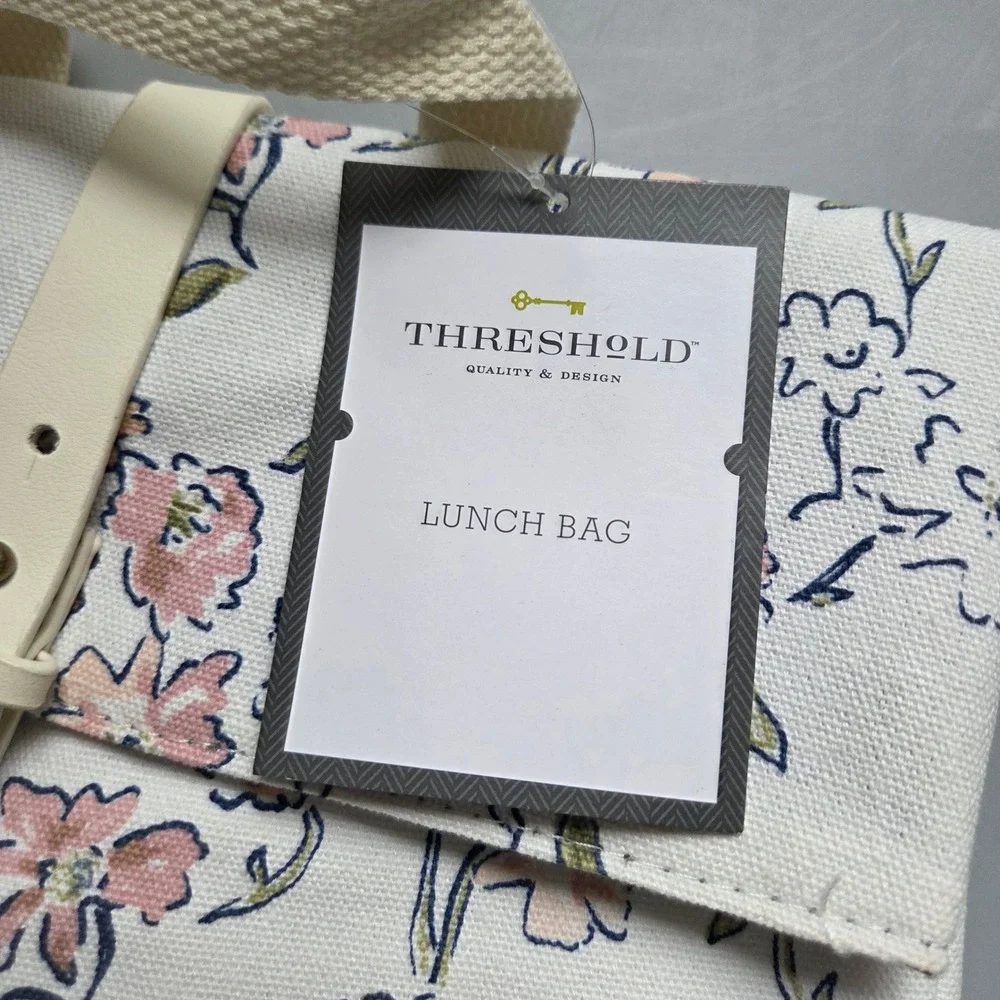Threshold Floral Canvas Lunch Bag Insulated Cream Pink Orange NWT